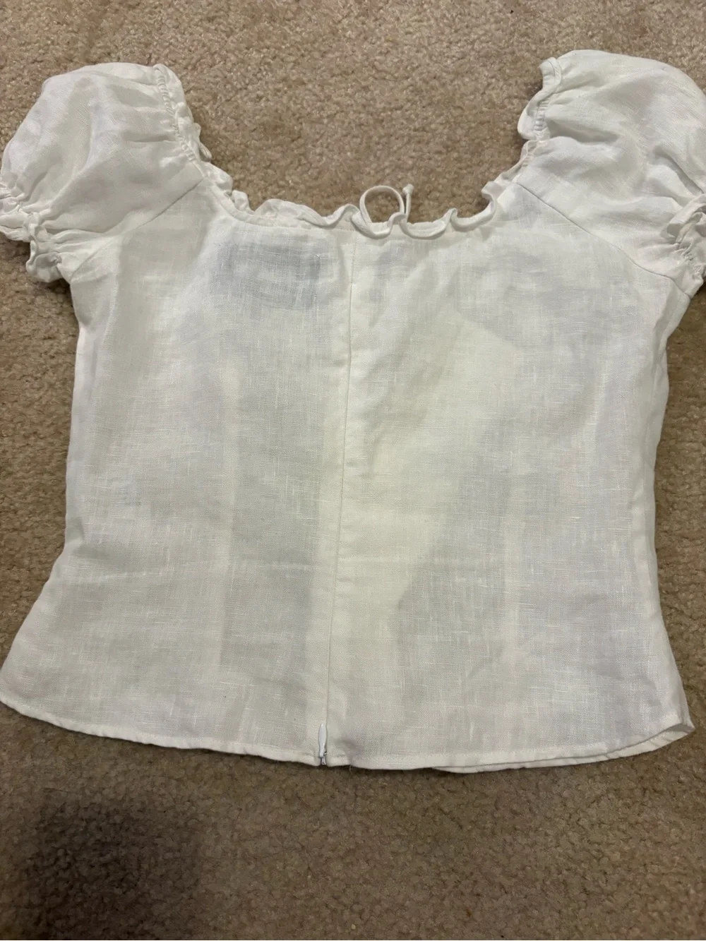 Reformation Cream Lace-Up Puff Sleeve Blouse